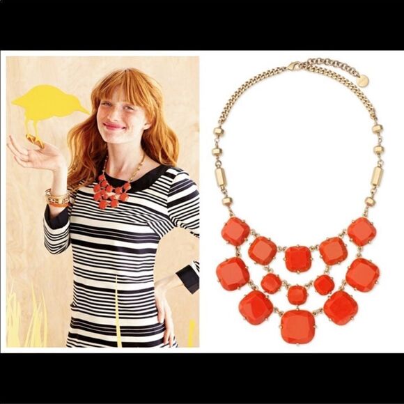 J. Crew Olivia Bib Necklace Statement Faceted Epoxy Orange Gold Preppy - Picture 4 of 12